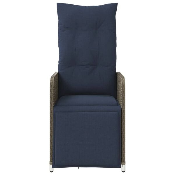 vidaXL Gartensessel Verstellbar mit Kissen Grau Poly Rattan