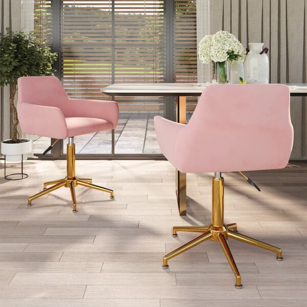 vidaXL Esszimmerst&uuml;hle 2 Stk. Drehbar Rosa Samt