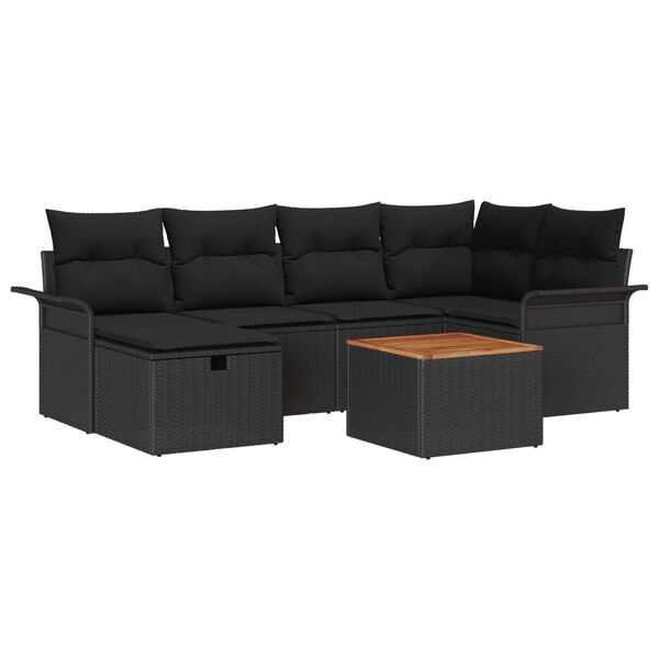vidaXL Garten-Sofa-Set mit Kissen 7 pcs Schwarz Poly Rattan