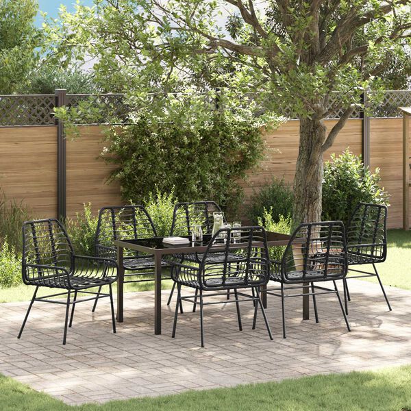vidaXL Garten Essgruppe 7 pcs Schwarz Poly-Rattan
