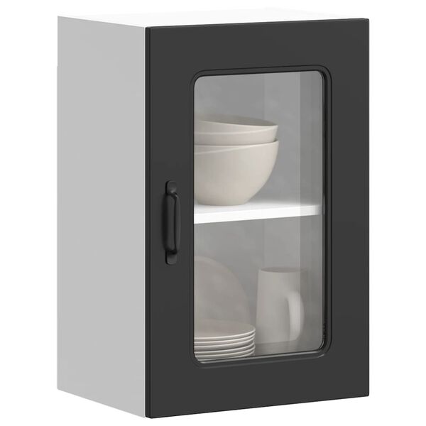 vidaXL K&uuml;chen-H&auml;ngeschrank mit Glast&uuml;r Kalmar Schwarz Holzwerkstoff