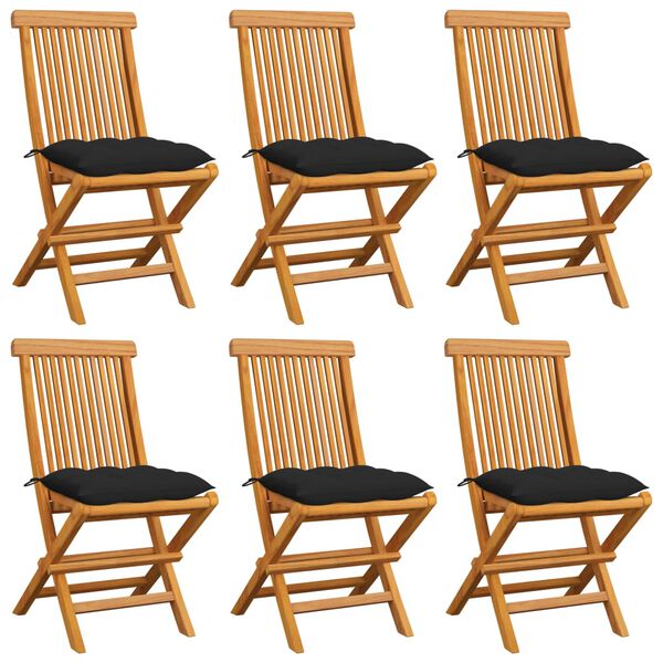 vidaXL Gartenst&uuml;hle mit Schwarzen Kissen 6 Stk. Massivholz Teak