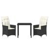 vidaXL Garten Essgruppe mit Kissen 3 pcs Schwarz Poly Rattan