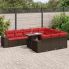 vidaXL 11-tlg. Garten-Sofagarnitur mit Kissen Braun Poly Rattan Akazie