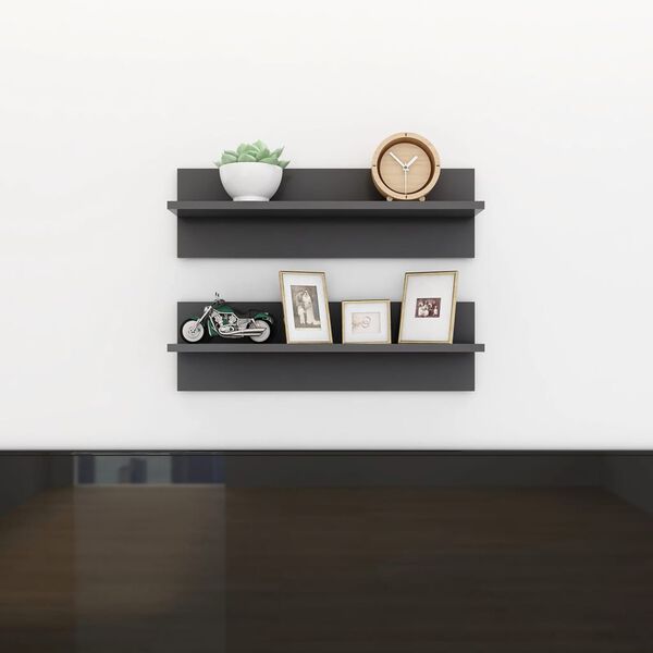 vidaXL Wandregale 2 Stk. Grau 60x11,5x18 cm Holzwerkstoff