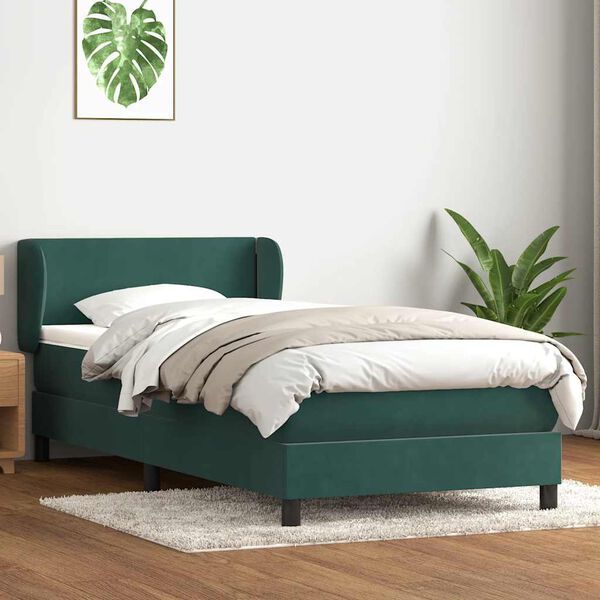 vidaXL Boxspringbett mit Matratze Dunkelgr&uuml;n 100x210 cm Samt