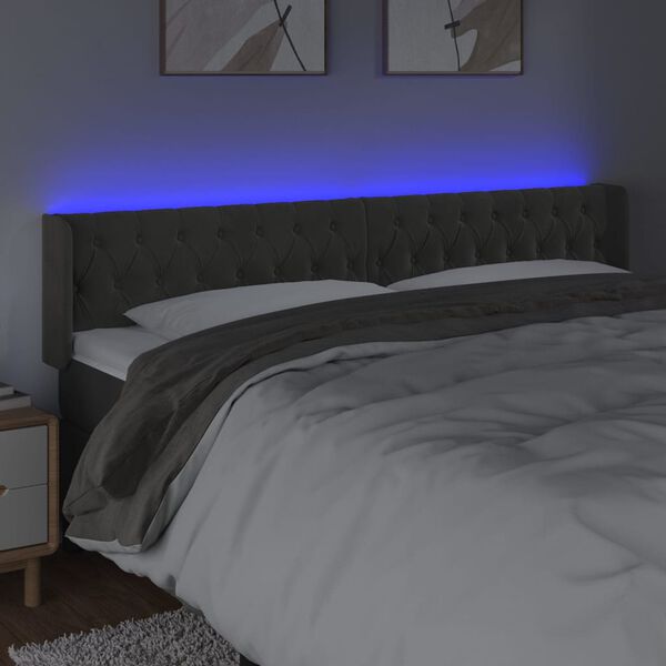 vidaXL LED Kopfteil Dunkelgrau 183x16x78/88 cm Samt