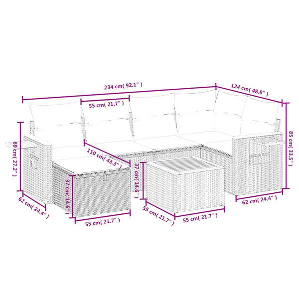 vidaXL 7-tlg. Garten-Sofagarnitur mit Kissen Beige Poly Rattan