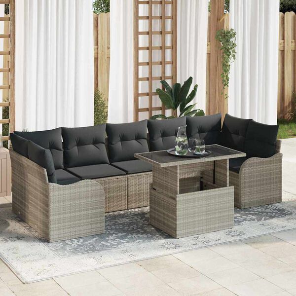 vidaXL Gartensofa-set mit Kissen 8 pcs Hellgrau und Grau Poly-Rattan