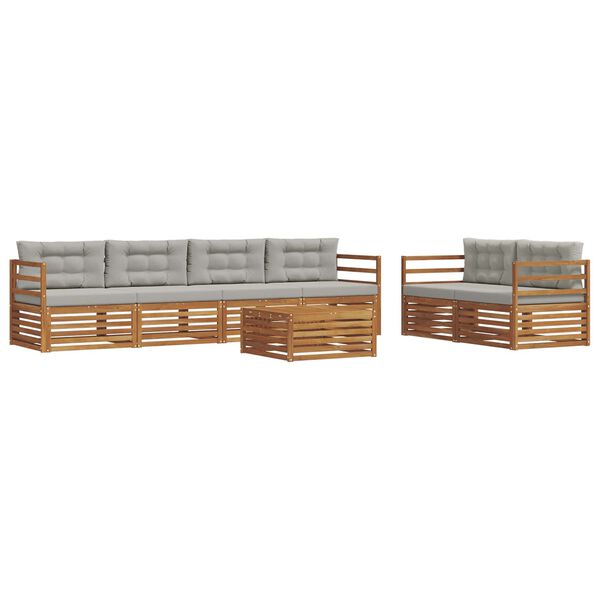 vidaXL Outdoor-Sofagarnitur mit Kissen 7 pcs Nat&uuml;rlich und Hellgrau
