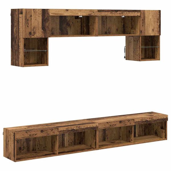 vidaXL TV Wand Einheiten mit LED 6 pcs Altholz Holzwerkstoff