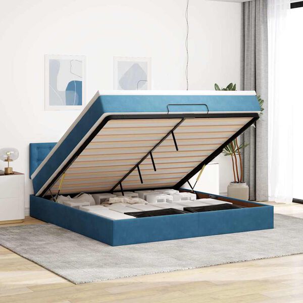 vidaXL Ottoman-Bett mit Matratze Dunkelblau 180x200 cm Samt