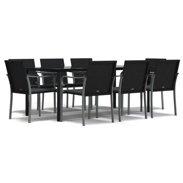 vidaXL 9-tlg. Garten-Essgruppe mit Kissen Poly Rattan und Stahl