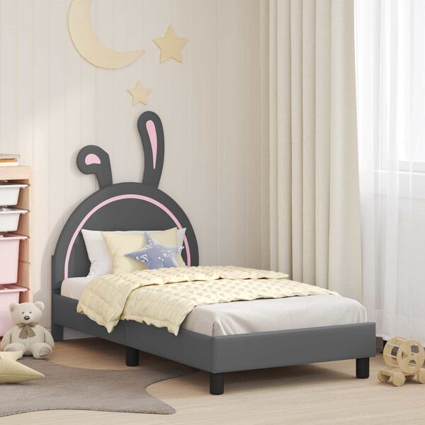 vidaXL Kinderbettgestell mit Kopfteil Hellgrau 80 x 160 cm PU