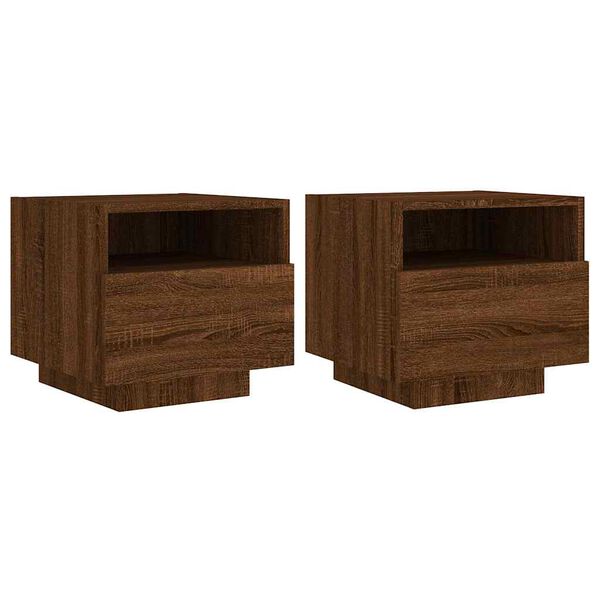 vidaXL Nachttische mit LED-Leuchten 2 Stk. Braun Eiche 40x39x37 cm