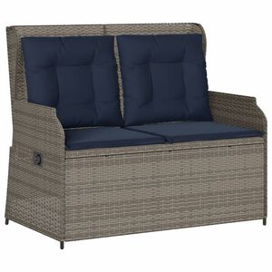 vidaXL Gartenbank mit Liegefunktion und Kissen Grau Poly Rattan