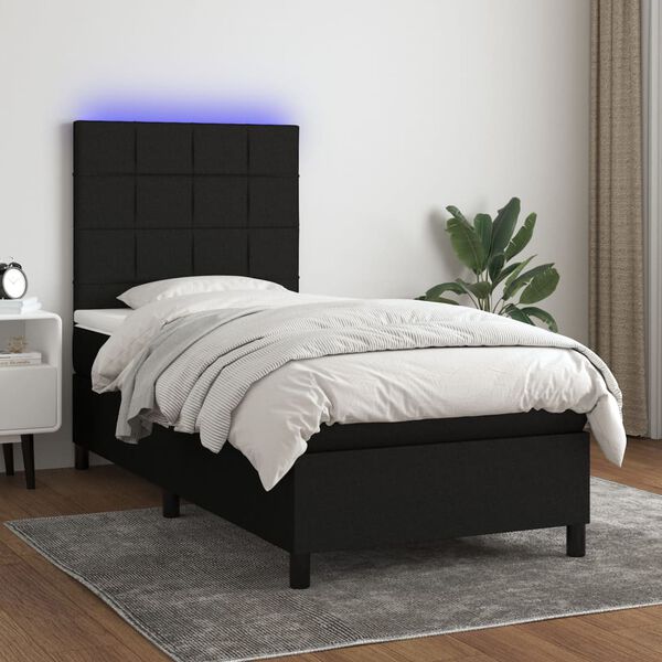 vidaXL Boxspringbett mit Matratze & LED Schwarz 80x200 cm Stoff