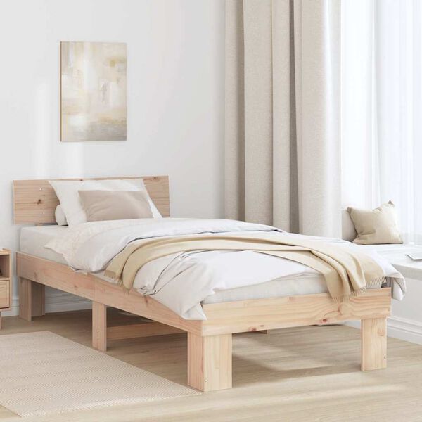 vidaXL Bettrahmen mit Kopfteil Natur 90 x 200 cm Massives Kiefernholz