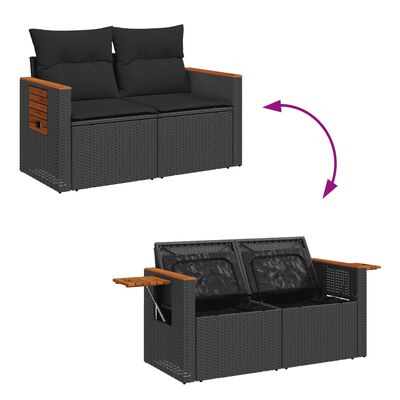 vidaXL 10-tlg. Garten-Sofagarnitur mit Kissen Schwarz Poly Rattan