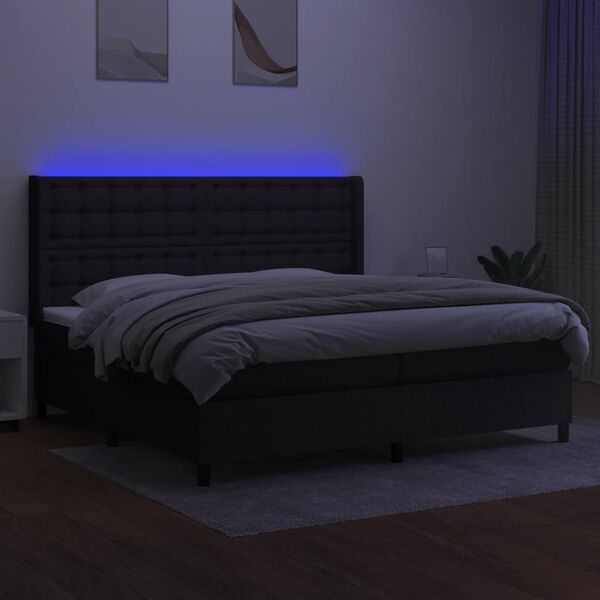 vidaXL Boxspringbett mit Matratze & LED Schwarz 200x200 cm Stoff