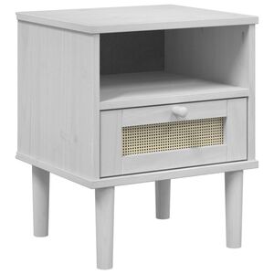 vidaXL Nachttisch SENJA Rattan-Look Wei&szlig; 40x35x48 cm Massivholz Kiefer