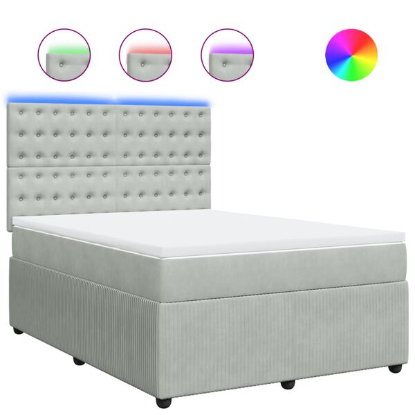 vidaXL Boxspringbett mit Matratze Hellgrau 160x200 cm Samt