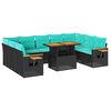 vidaXL 10-tlg. Garten-Sofagarnitur mit Kissen Schwarz Poly Rattan
