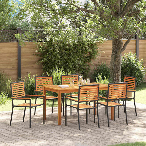 vidaXL Garten Essgruppe 7 pcs Schwarz Massivholz Akazie