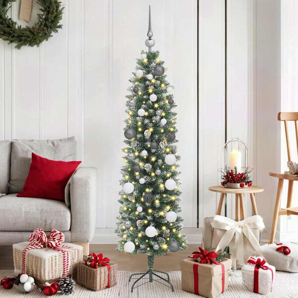 vidaXL K&uuml;nstlicher schlanker Weihnachtsbaum Gr&uuml;n und Wei&szlig; 150 cm