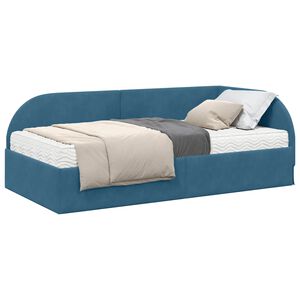 vidaXL Eckbettgestell mit Matratze mit Kopfteil 2 stk. Blau Samt