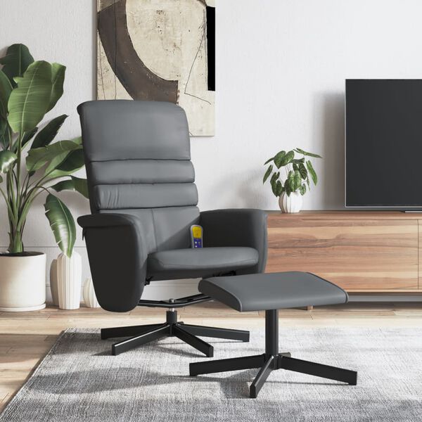 vidaXL Massagesessel mit Fu&szlig;hocker Grau Kunstleder