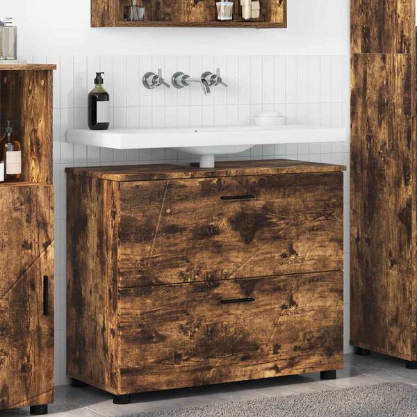 vidaXL Badezimmerschrank mit T&uuml;r Ger&auml;ucherte Eiche 76,5 x 35 x 64 cm