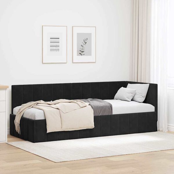 vidaXL Eckbettgestell mit Kopfteil Schwarz 80 cm x 200 cm Samt
