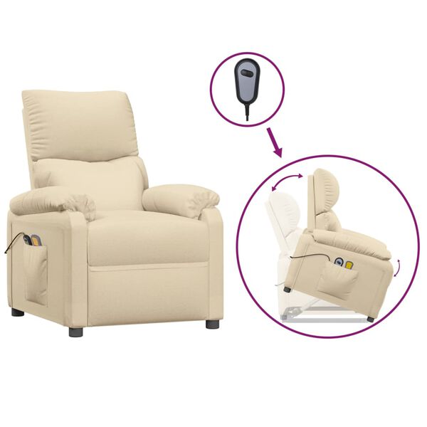 vidaXL Massagesessel mit Aufstehhilfe Creme Stoff