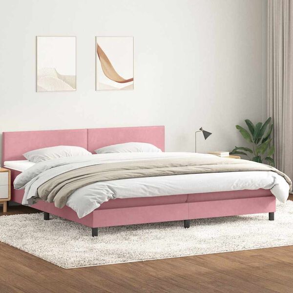 vidaXL Boxspringbett mit Matratze & LED Rosa 180x220 cm Samt