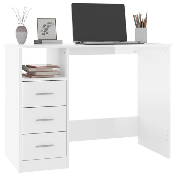 vidaXL Schreibtisch mit Schubladen Hochglanz-Wei&szlig; 102x50x76 cm