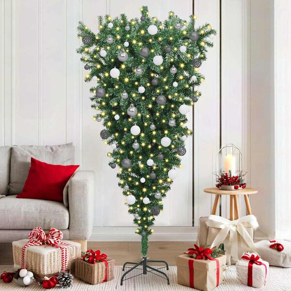 vidaXL Umgekehrter k&uuml;nstlicher bereits beleuchteter Weihnachtsbaum mit Kugel-Set