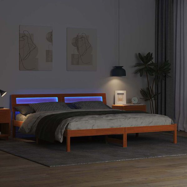 vidaXL Bettrahmen mit Kopfteil Braun 200 x 200 cm Massives Kiefernholz