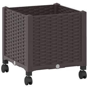 vidaXL Gartenpflanzer mit R&auml;dern Braun 40 x 40 x 44 cm PP