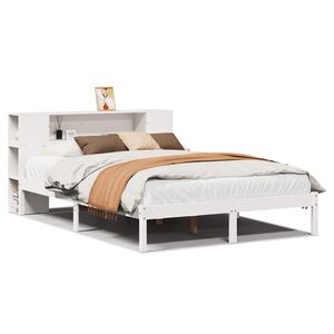 vidaXL Massivholzbett mit Regal ohne Matratze Wei&szlig; 135x190 cm Kiefer