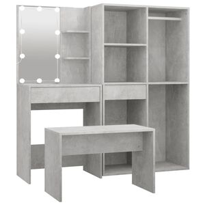 vidaXL Schminktisch-Set mit LED Betongrau Holzwerkstoff