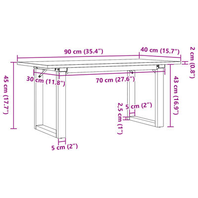 vidaXL Couchtisch O-Gestell 90x40x45cm Massivholz Kiefer und Gusseisen