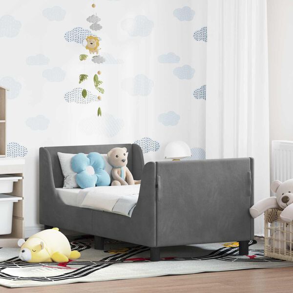 vidaXL Kinderbettgestell mit Kopfteil Dunkelgrau 70 x 140 cm Samt