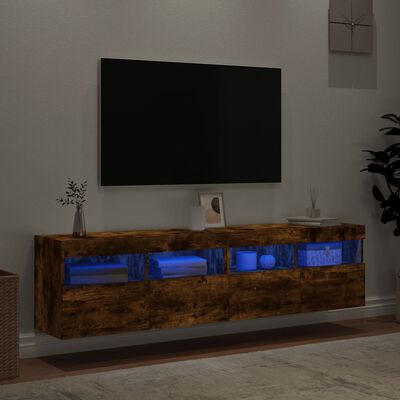 vidaXL TV-Wandschränke mit LED-Leuchten 2 Stk. Räuchereiche 80x30x40cm