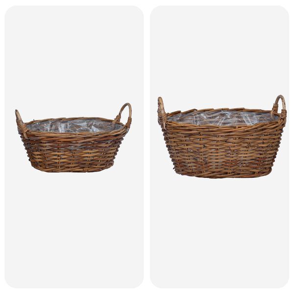 vidaXL Blumentopfkorb mit Speicher 2 pcs Braun Lacak Rattan