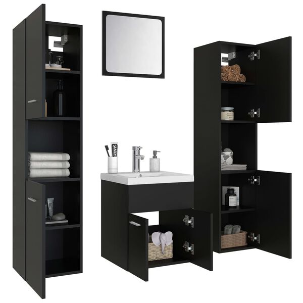 vidaXL Badm&ouml;bel-Set Schwarz Holzwerkstoff