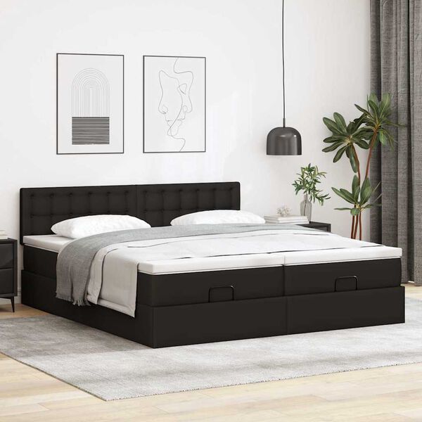 vidaXL Ottoman-Bett mit Matratzen & LEDs Schwarz 180x200 cm Kunstleder