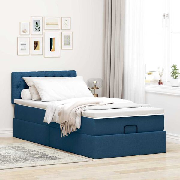 vidaXL Ottoman-Bett mit Matratze & LEDs Blau 80x200 cm Stoff