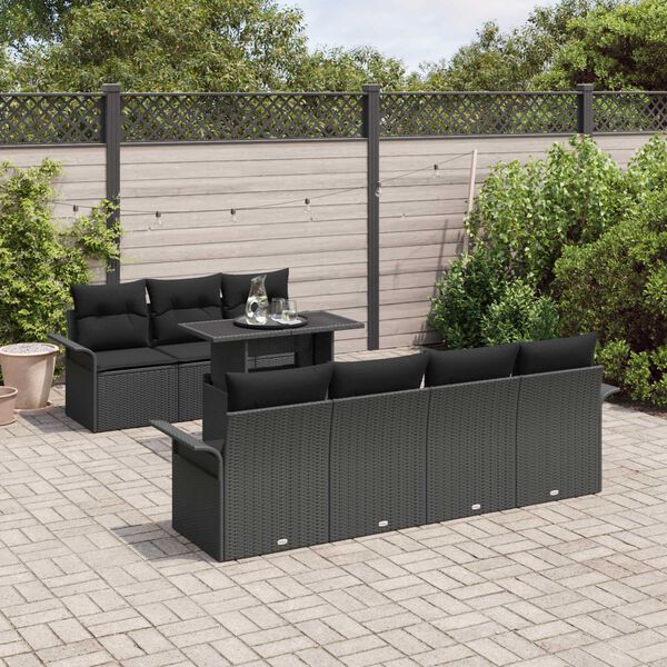 vidaXL Gartensofa-set mit Kissen 8 pcs Schwarz Poly-Rattan