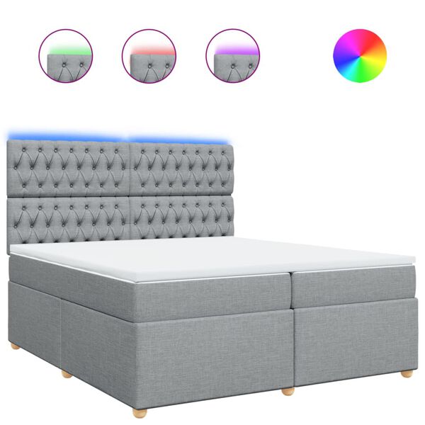 vidaXL Boxspringbett mit Matratze Hellgrau 200x200 cm Stoff